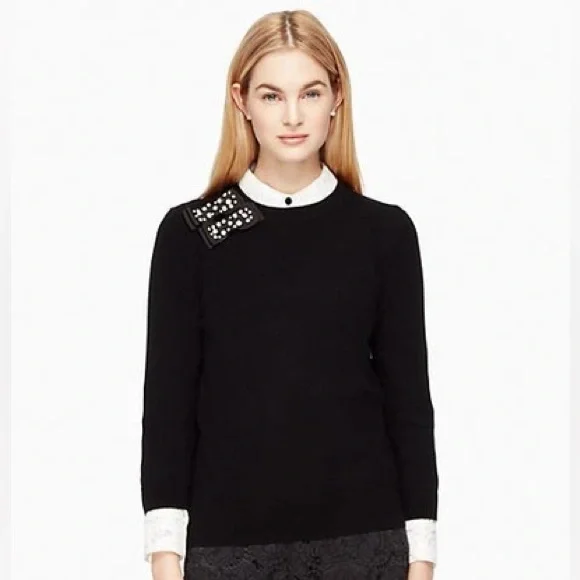 Kate Spade Black Embellished Crystal Bow Sweater Size Medium - Picture 1 of 8